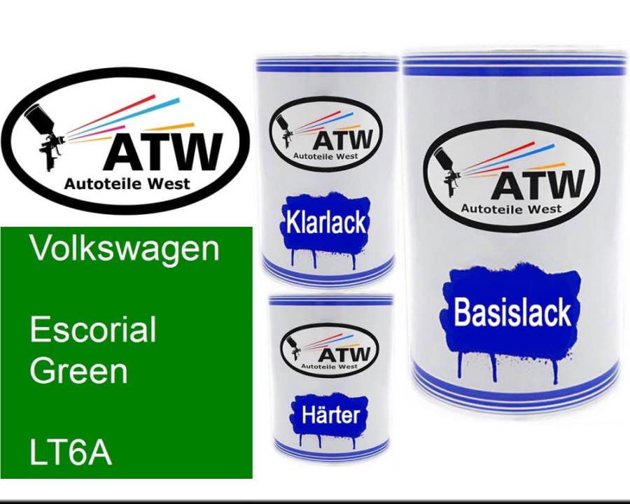 Volkswagen, Escorial Green, LT6A: 500ml Lackdose + 500ml Klarlack + 250ml Härter - Set, von ATW Autoteile West.
